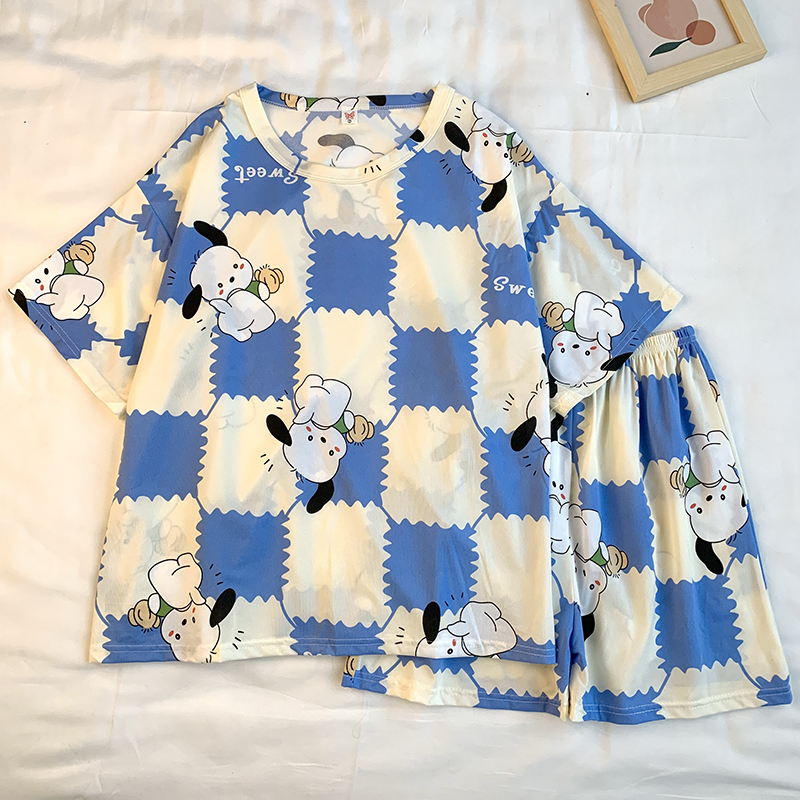 Summer Cotton Homewear Women Short Sleeve Shorts 2 Pcs Breathable Comf photo 4 (style 13)