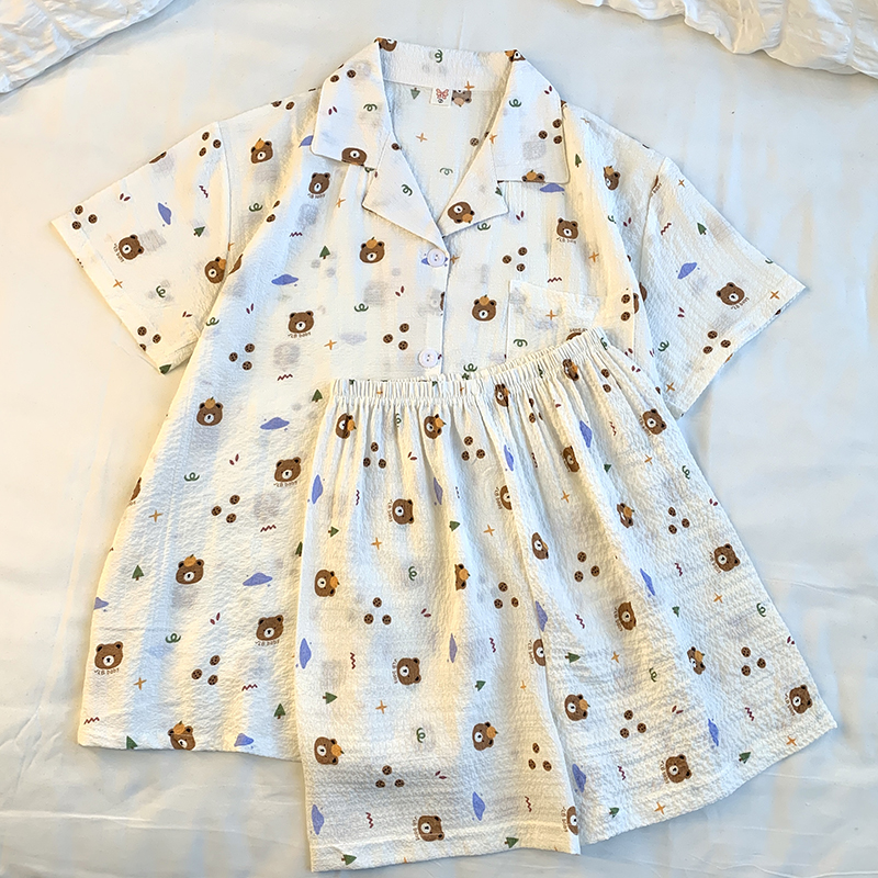 Summer Cotton Homewear Women Short Sleeve Shorts 2 Pcs Breathable Comf photo 6 (style 13)