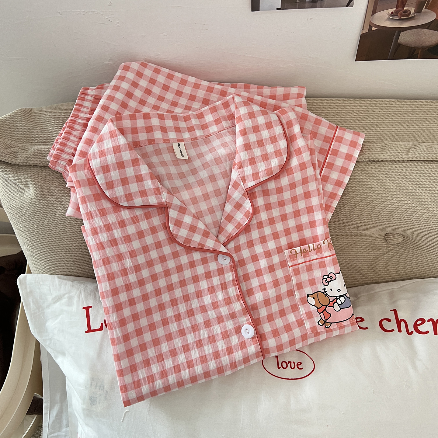 Summer Cloud Cotton Homewear Women Short Sleeve Shorts 2 Pcs Breathabl photo 7 (style 1440)