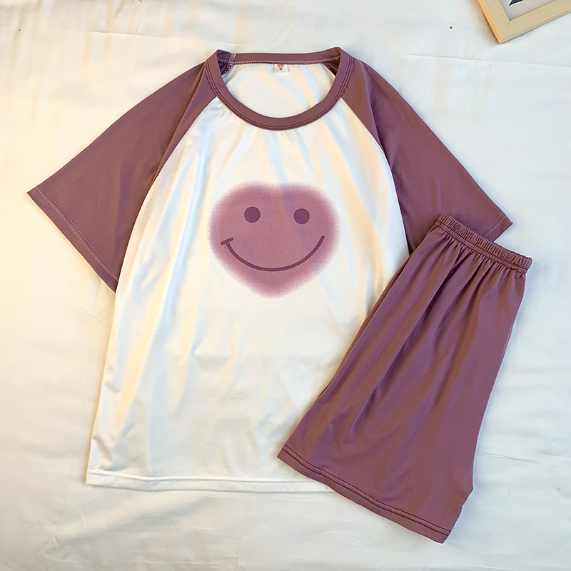 Summer Cotton Homewear Women Short Sleeve Shorts 2 Pcs Breathable Comf photo 1 (style 15)