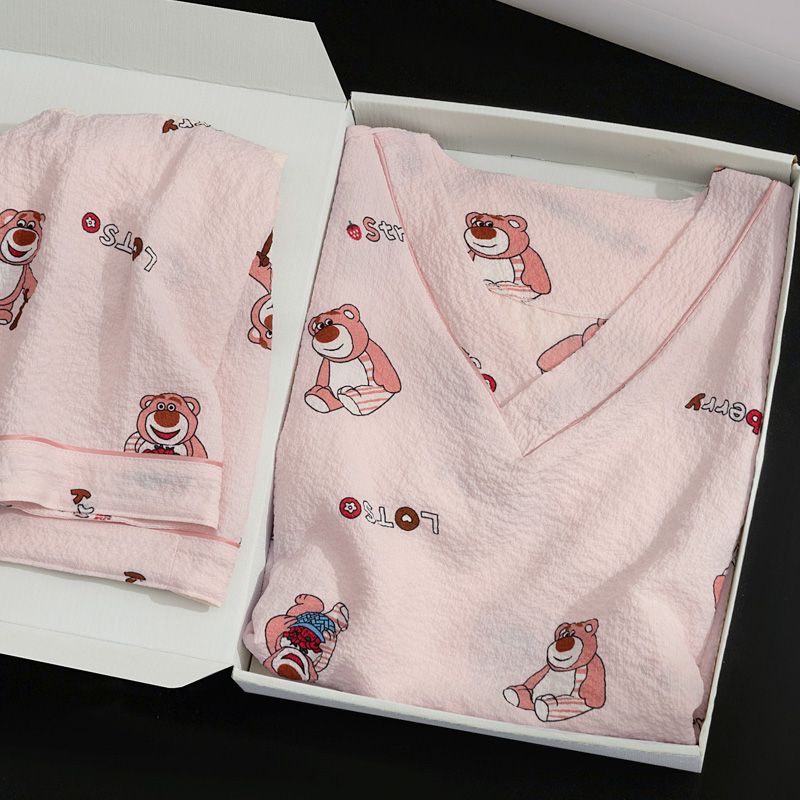 Summer Cotton Homewear Women Short Sleeve Shorts 2 Pcs Breathable Comf photo 6 (style 15)
