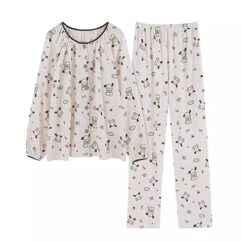 Women's Summer Pure Cotton Double Long Cardigan Pajama Set, Short Slee photo 5 (style SM-C288ED)