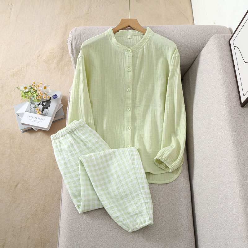Women's Summer Pure Cotton Double Long Cardigan Pajama Set, Short Sleeve & Shorts, Breathable Loungewear