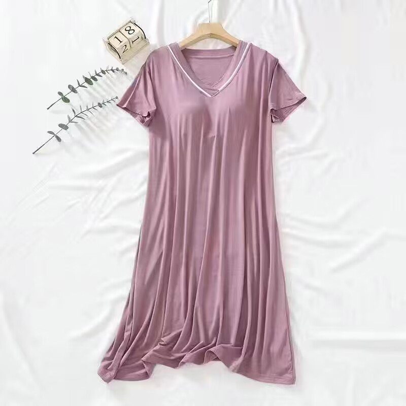 Women's Summer Cotton-Feel Sleep Dress with Built-in Bra, Loose Fit, B photo 3 (style SM-70CF66)