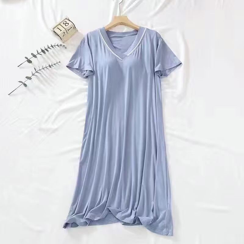 Women's Summer Cotton-Feel Sleep Dress with Built-in Bra, Loose Fit, B photo 4 (style SM-70CF66)