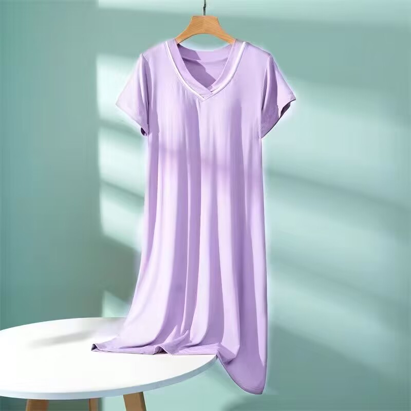 Women's Summer Cotton-Feel Sleep Dress with Built-in Bra, Loose Fit, B photo 6 (style SM-70CF66)