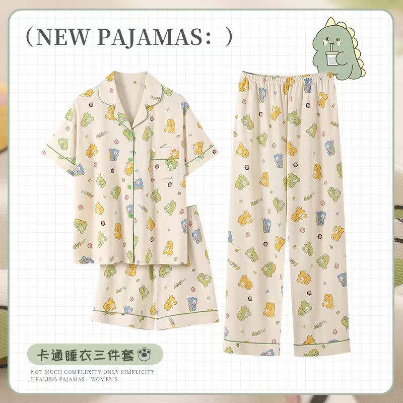 Women's Summer Breathable Loungewear Set - Short Sleeve & Shorts Cardi photo 2 (style SM-0DC85B)