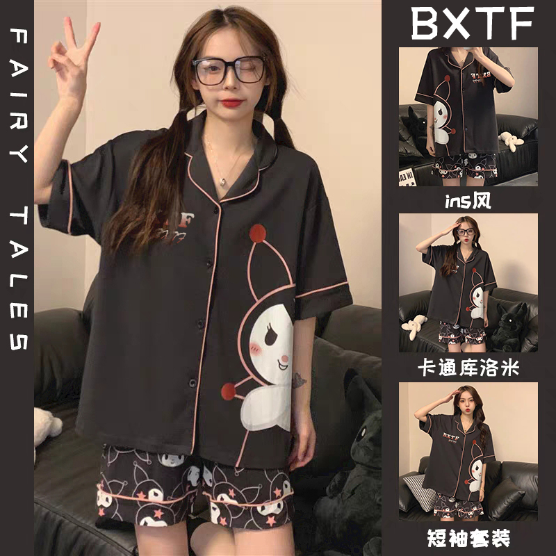 Summer Cotton-Like Cardigan Homewear Women Short Sleeve Shorts 2 Pcs B photo 6 (style 16020)