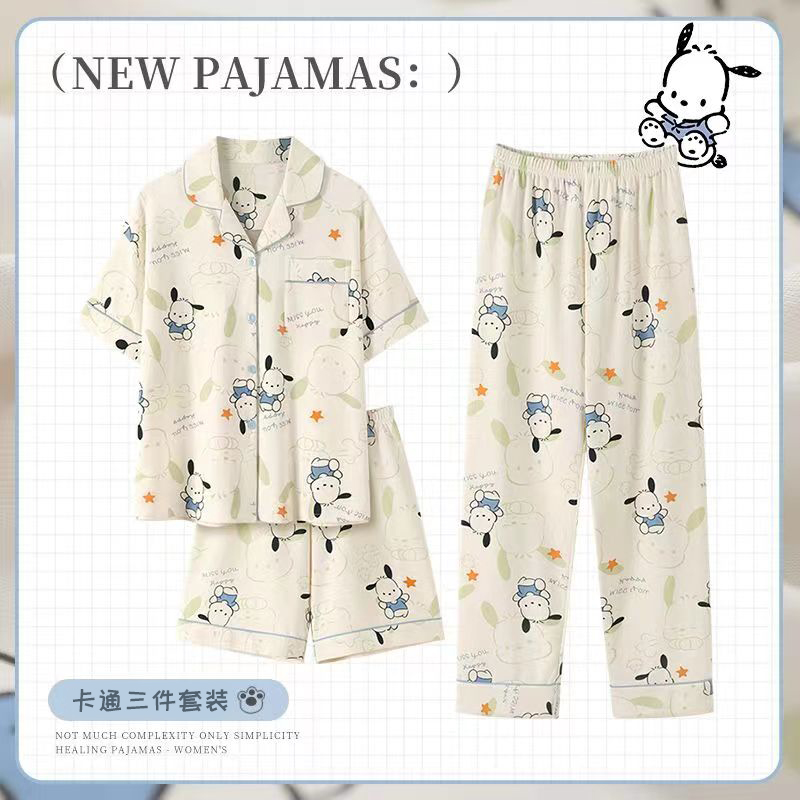Summer Cotton-Like Cardigan Homewear Women Short Sleeve Shorts 2 Pcs B photo 4 (style 16023)