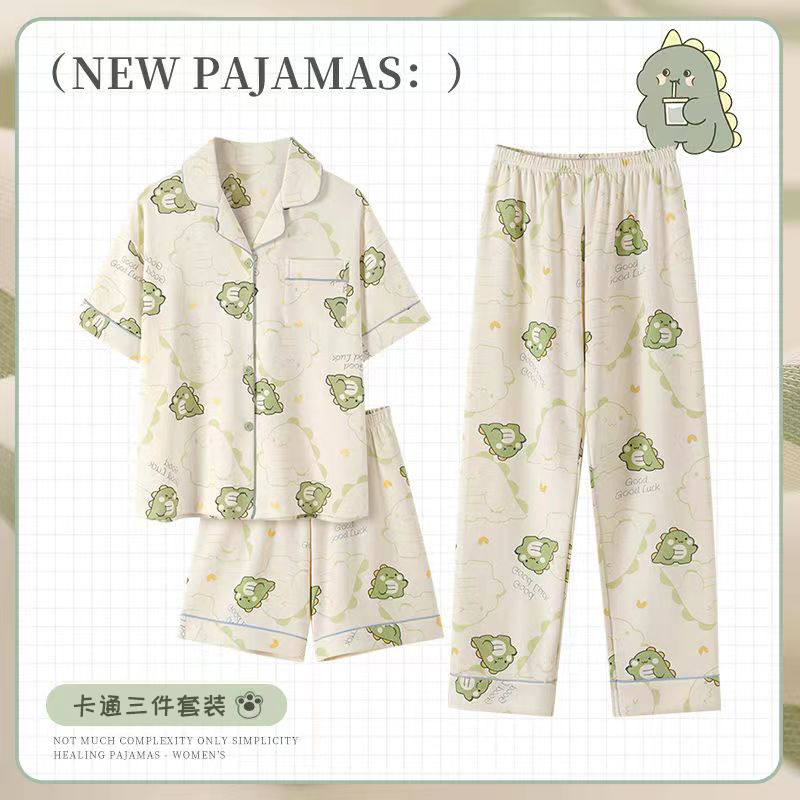 Summer Cotton-Like Cardigan Homewear Women Short Sleeve Shorts 2 Pcs B photo 6 (style 16023)