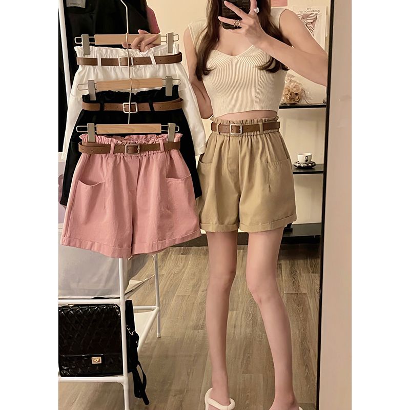 Pure Cotton Washed Summer Korean New High Waist Slim Plus Size Shorts Wide Leg Pants Plus Size Casual Pants Women
