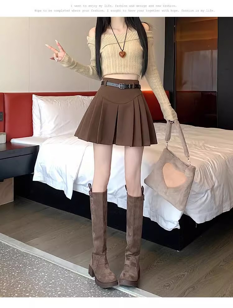 Fashion High Waist Versatile Skirt 2024 Spring New Korean Belt Solid S photo 2 (style 17165273900)