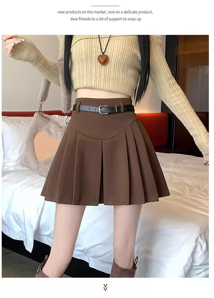 Fashion High Waist Versatile Skirt 2024 Spring New Korean Belt Solid S photo 3 (style 17165273900)