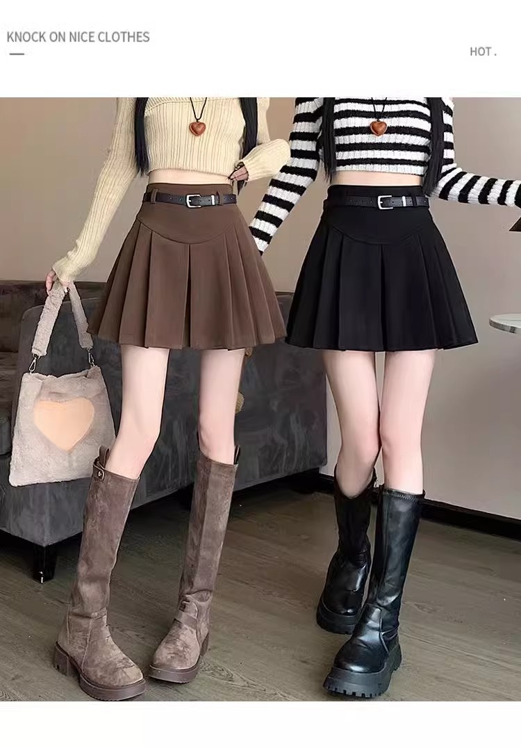 Fashion High Waist Versatile Skirt 2024 Spring New Korean Belt Solid S photo 4 (style 17165273900)