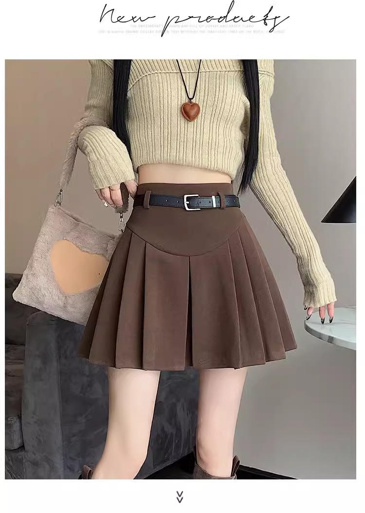 Fashion High Waist Versatile Skirt 2024 Spring New Korean Belt Solid S photo 5 (style 17165273900)