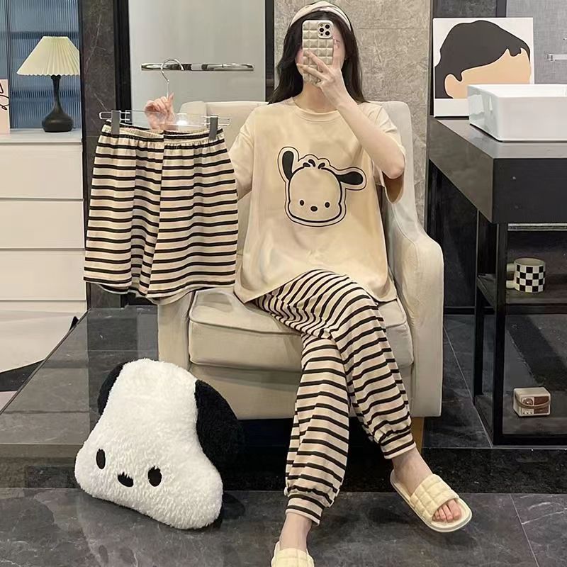 Summer Cotton Homewear Women Short Sleeve Shorts 2 Pcs Breathable Comf photo 3 (style 16)
