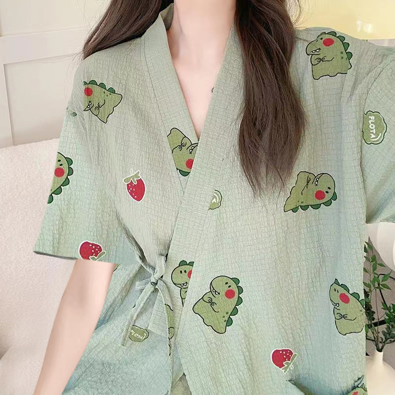 Summer Cotton Homewear Women Short Sleeve Shorts 2 Pcs Breathable Comf photo 7 (style 16)