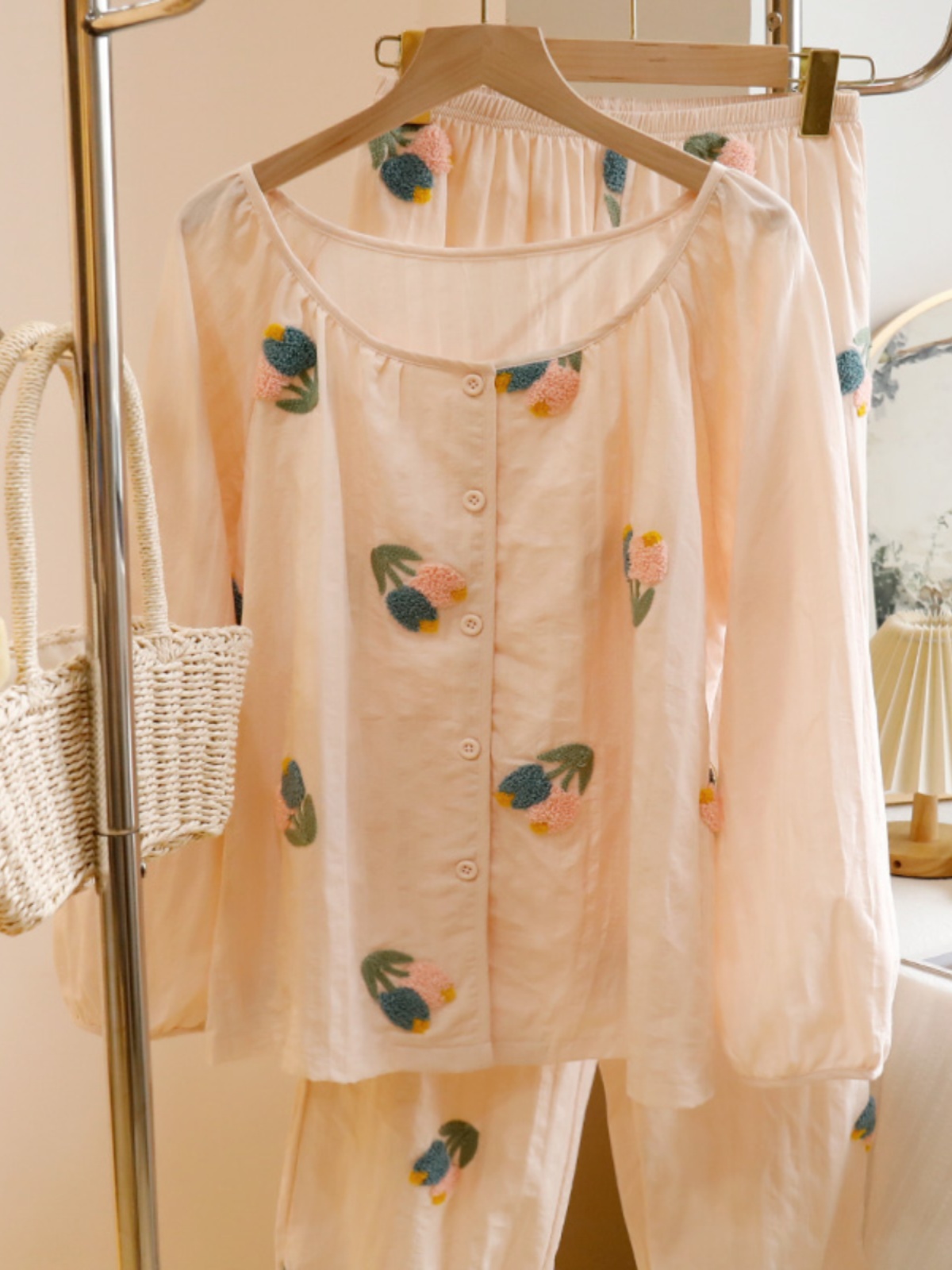 Women's Summer Cotton Printed Short Sleeve Cardigan Pajama Set - Breat photo 2 (style SM-DC298F)