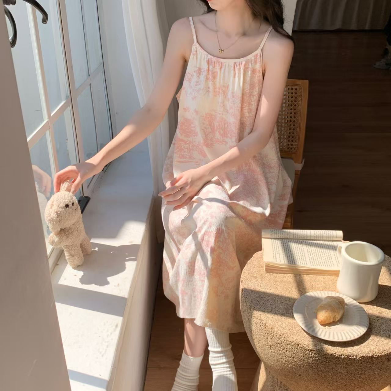 Summer Cloud Cotton Camisole Homewear Women Short Sleeve Shorts 2 Pcs photo 5 (style 17171723)