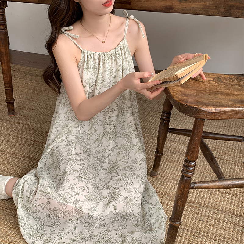 Summer Cloud Cotton Camisole Nightgown Women Loose Slim Breathable Hom photo 4 (style 172417389)