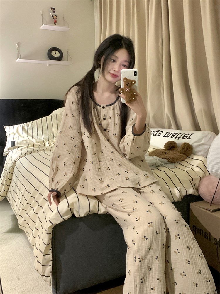 Women's Summer Cotton Double-Layer Short Sleeve & Shorts Loungewear Set