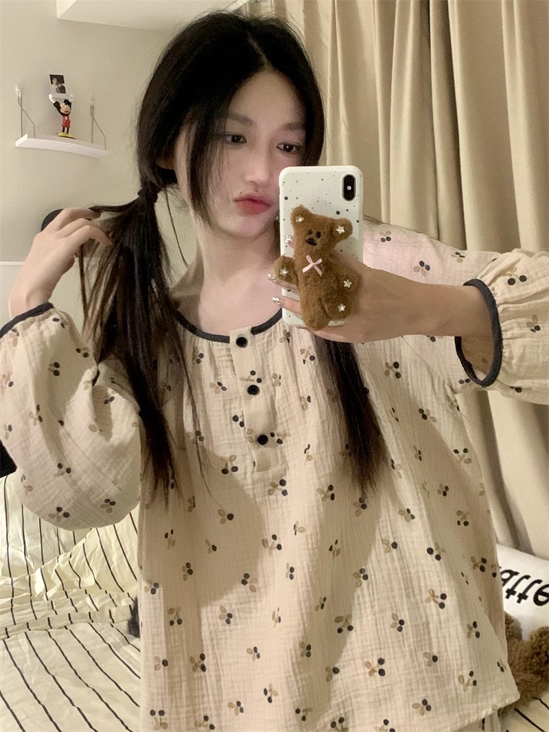 Women's Summer Cotton Double-Layer Short Sleeve & Shorts Loungewear Se photo 3 (style SM-928D0D)