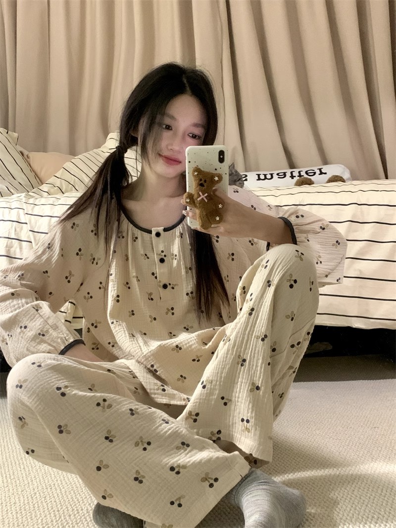 Women's Summer Cotton Double-Layer Short Sleeve & Shorts Loungewear Se photo 4 (style SM-928D0D)