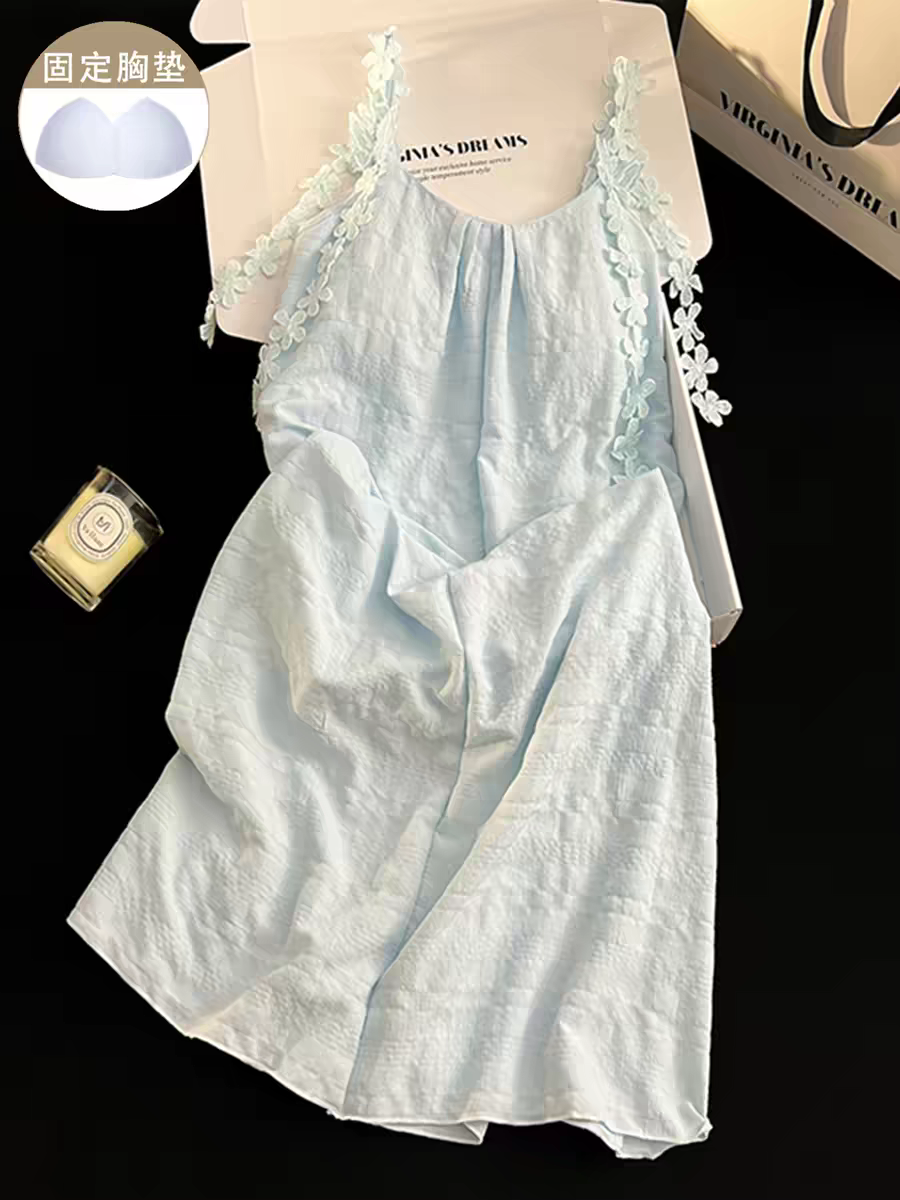 夏季纯棉带胸垫家居服女短袖短裤两件套睡衣套装透气舒适可外穿