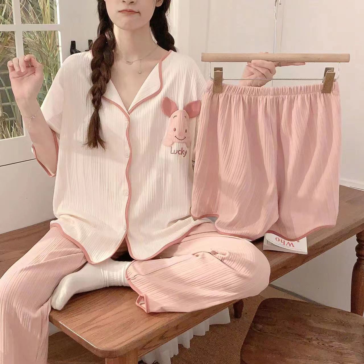 Summer Cotton Homewear Women Short Sleeve Shorts 2 Pcs Breathable Comf photo 4 (style 18)