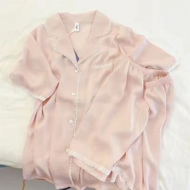 Summer Cotton Homewear Women Short Sleeve Shorts 2 Pcs Breathable Comf photo 1 (style 19)