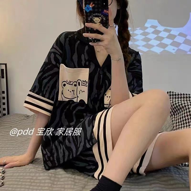 Summer Cotton Homewear Women Short Sleeve Shorts 2 Pcs Breathable Comf photo 2 (style 19)