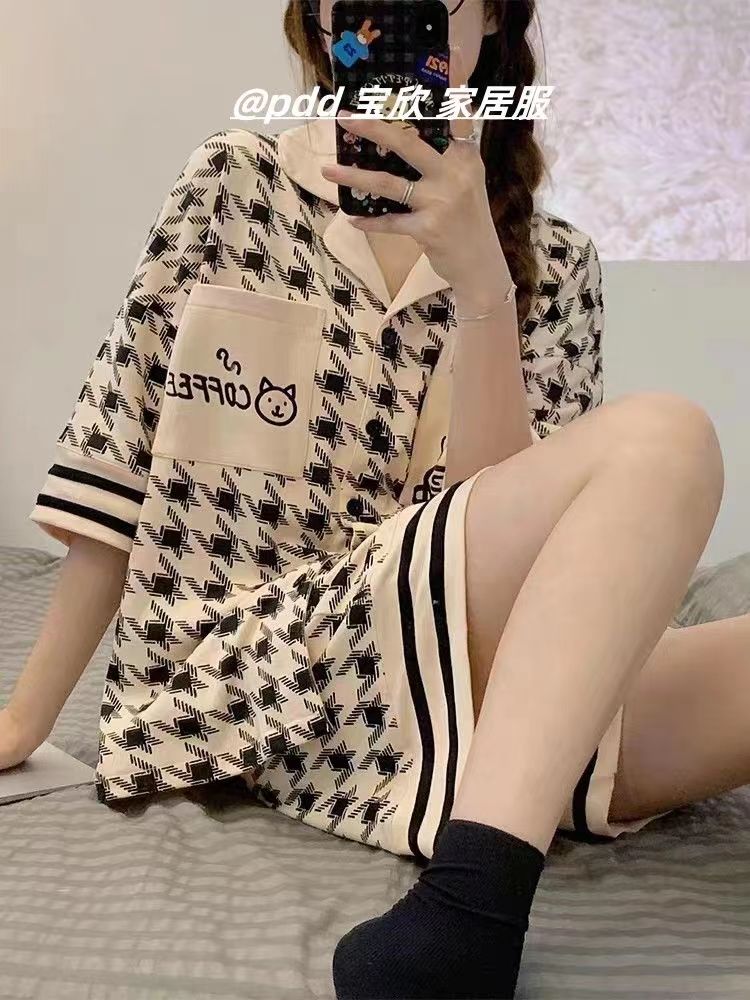 Summer Cotton Homewear Women Short Sleeve Shorts 2 Pcs Breathable Comf photo 3 (style 19)