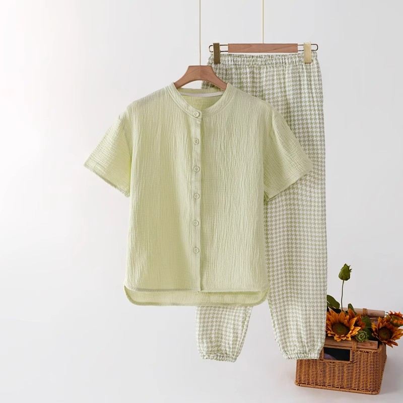 Summer Cloud Cotton Homewear Women Short Sleeve Shorts 2 Pcs Breathabl photo 4 (style 2000200214)