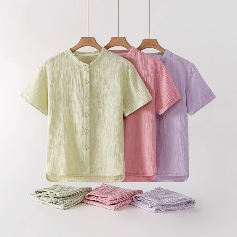 Summer Cloud Cotton Homewear Women Short Sleeve Shorts 2 Pcs Breathabl photo 5 (style 2000200214)