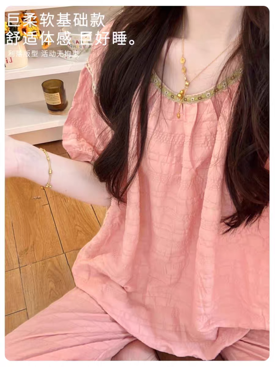 Summer Cotton Homewear Women Short Sleeve Shorts 2 Pcs Breathable Comf photo 4 (style 2008)