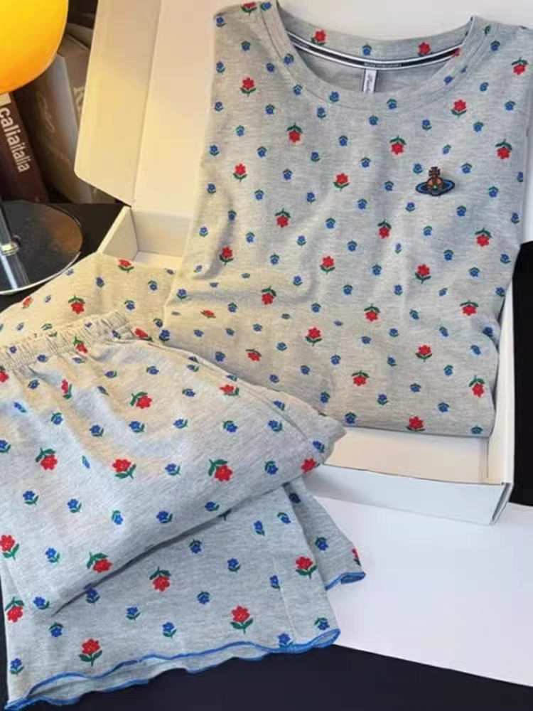 Summer Cotton-Like Homewear Women Short Sleeve Shorts 2 Pcs Breathable photo 4 (style 200915)