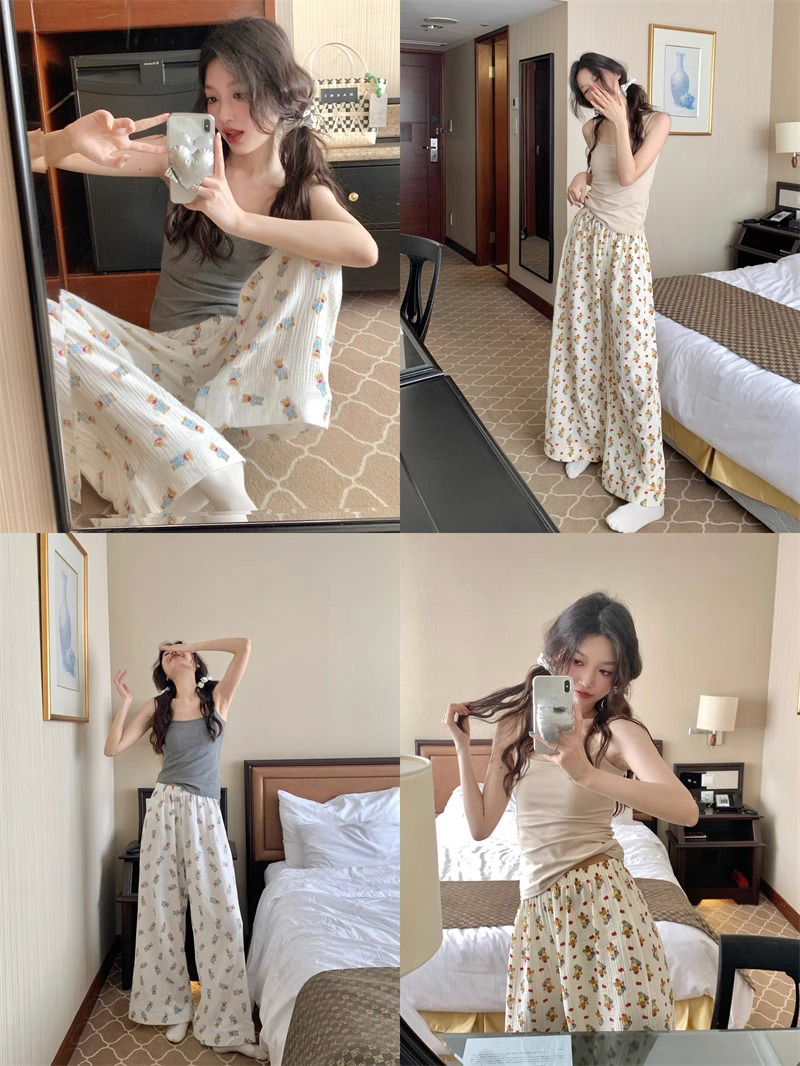Summer Cotton Camisole Homewear Women Short Sleeve Shorts 2 Pcs Breath photo 7 (style 2068206914)