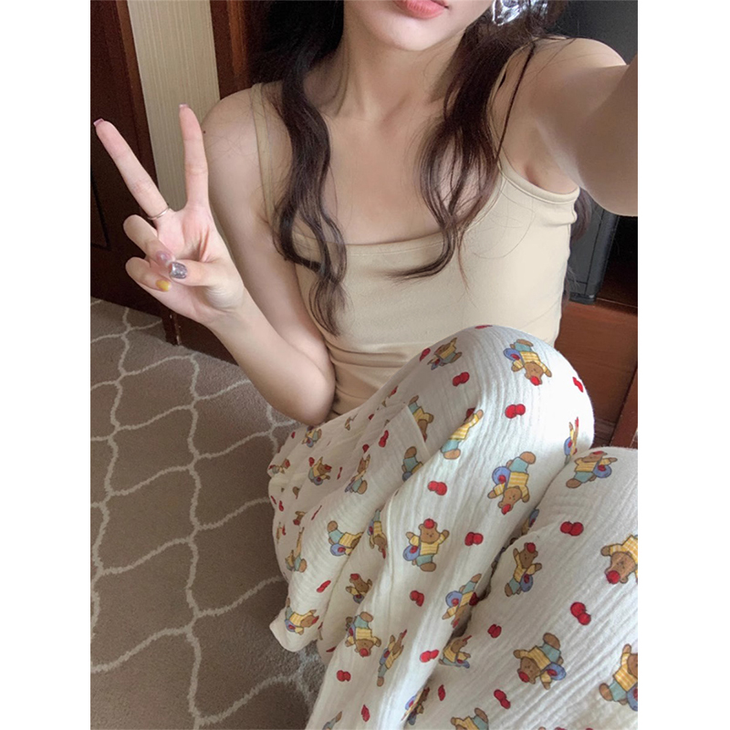 Summer Cotton Camisole Homewear Women Short Sleeve Shorts 2 Pcs Breathable Wholesale