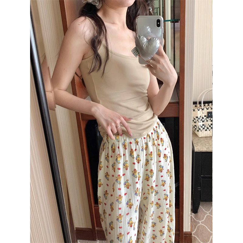 Summer Cotton Camisole Homewear Women Short Sleeve Shorts 2 Pcs Breath photo 4 (style 2068206914)