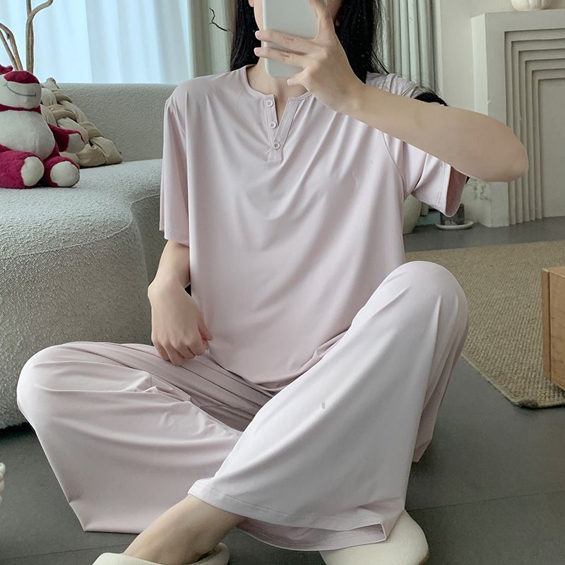 Women's Summer Imitation Cotton Pajama Set, Short Sleeve & Shorts, Breathable Loungewear