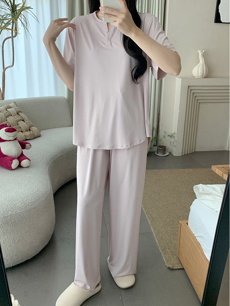 Summer Cotton-Like Homewear Women Short Sleeve Shorts 2 Pcs Breathable photo 2 (style 2089209112)