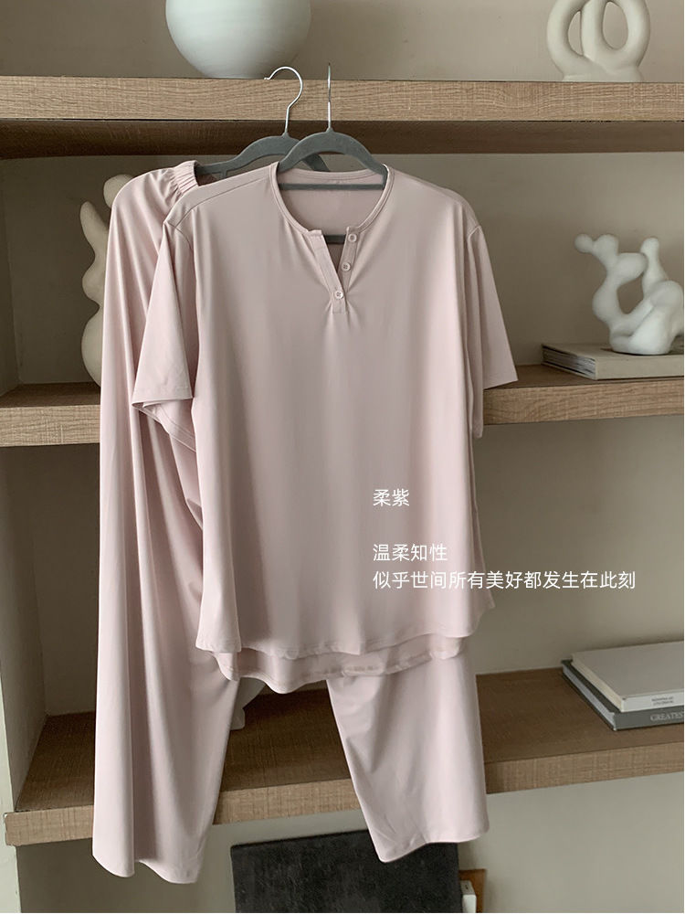 Summer Cotton-Like Homewear Women Short Sleeve Shorts 2 Pcs Breathable photo 5 (style 2089209112)