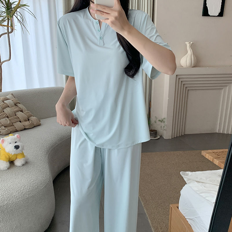 Summer Cotton-Like Homewear Women Short Sleeve Shorts 2 Pcs Breathable photo 7 (style 2089209112)