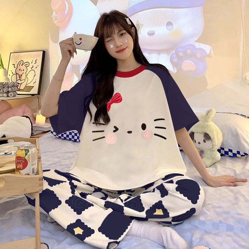 Summer Cotton-Like Homewear Women Short Sleeve Shorts 2 Pcs Breathable photo 2 (style 20942097)