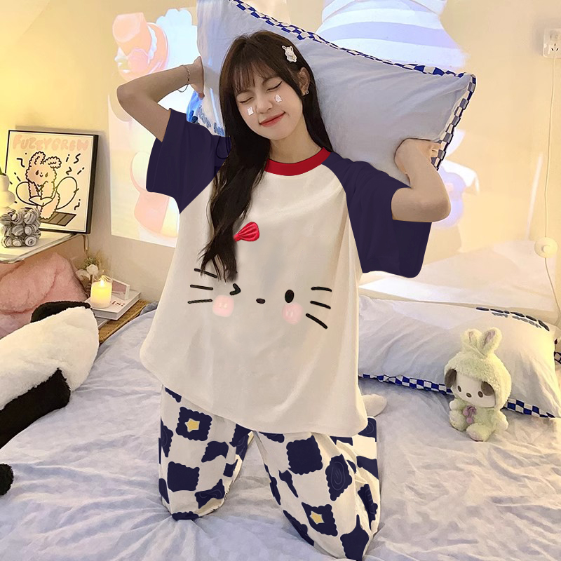 Summer Cotton-Like Homewear Women Short Sleeve Shorts 2 Pcs Breathable photo 3 (style 20942097)