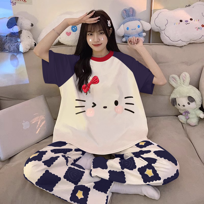 Summer Cotton-Like Homewear Women Short Sleeve Shorts 2 Pcs Breathable photo 4 (style 20942097)