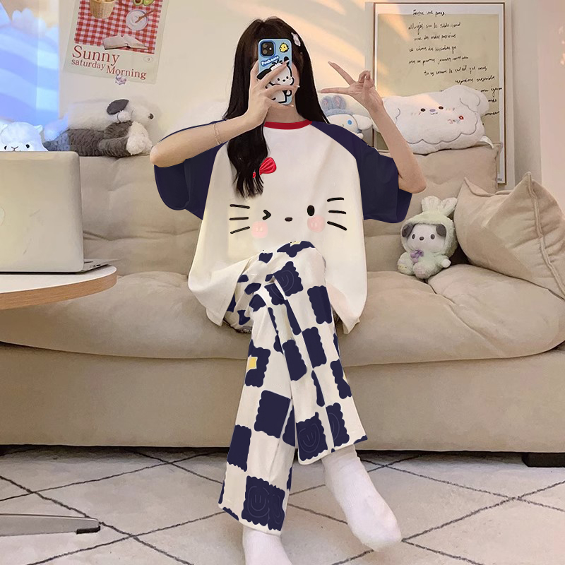 Summer Cotton-Like Homewear Women Short Sleeve Shorts 2 Pcs Breathable photo 5 (style 20942097)