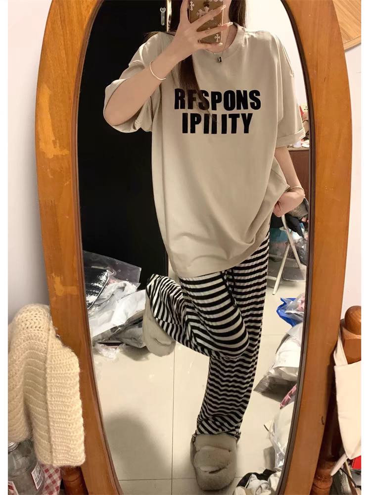 Women's Summer Imitation Cotton Pajama Set, Short Sleeve & Shorts, Bre photo 4 (style SM-BA02F3)
