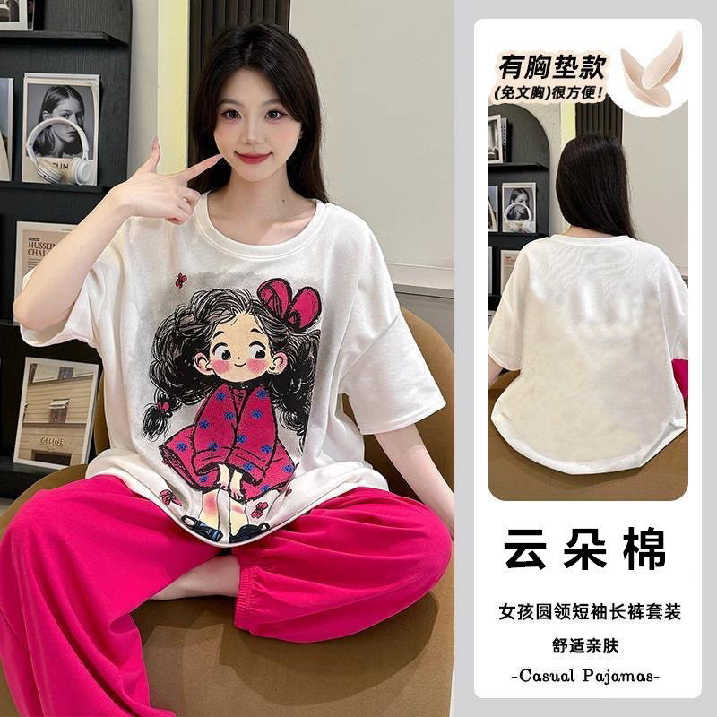 Women's Summer Cloud Cotton Built-in Chest Pad Short Sleeve & Shorts P photo 2 (style SM-342A1C)