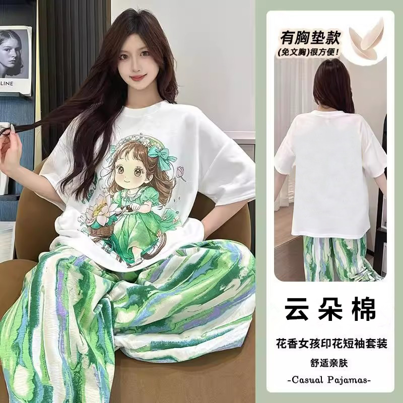 Women's Summer Cloud Cotton Built-in Chest Pad Short Sleeve & Shorts P photo 5 (style SM-342A1C)